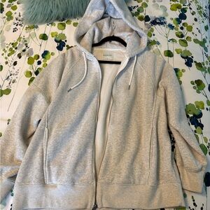 Abercrombie & Fitch Light Gray Zip-Up Black Essential Vintage Sunday Hoodie